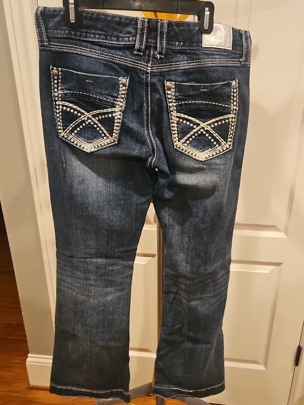 Maurices Premium Dark Blue Women's Embroidered Pocket Flare Leg Jeans Size 11/12